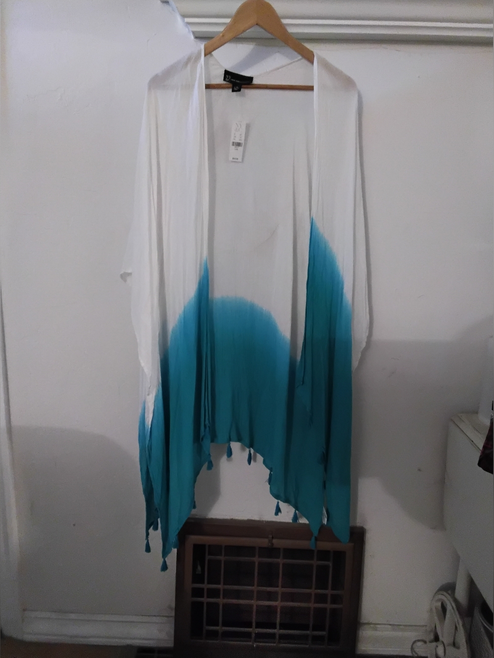 New York & Company White Sheer Open-Front Kimono